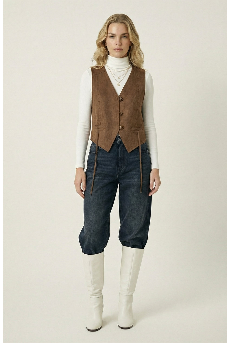 Faux Suede Vest, Alternate, color, Medium Brown