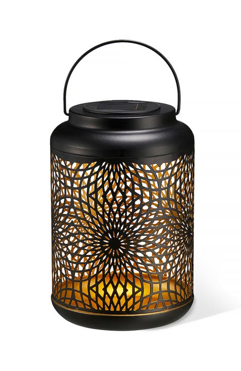 Metal Cutout Scrollwork Solar Powered Outdoor Hanging Lantern with LED Light