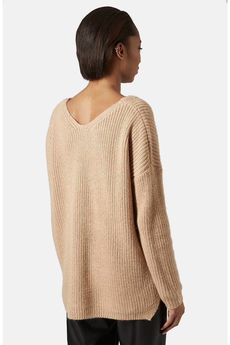 Double V-Neck Rib Sweater, Alternate, color, STONE