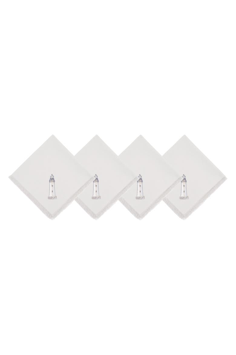Guiding Light House Coastal Nautical Embroidered Napkins Set of 4, Main, color, Beige