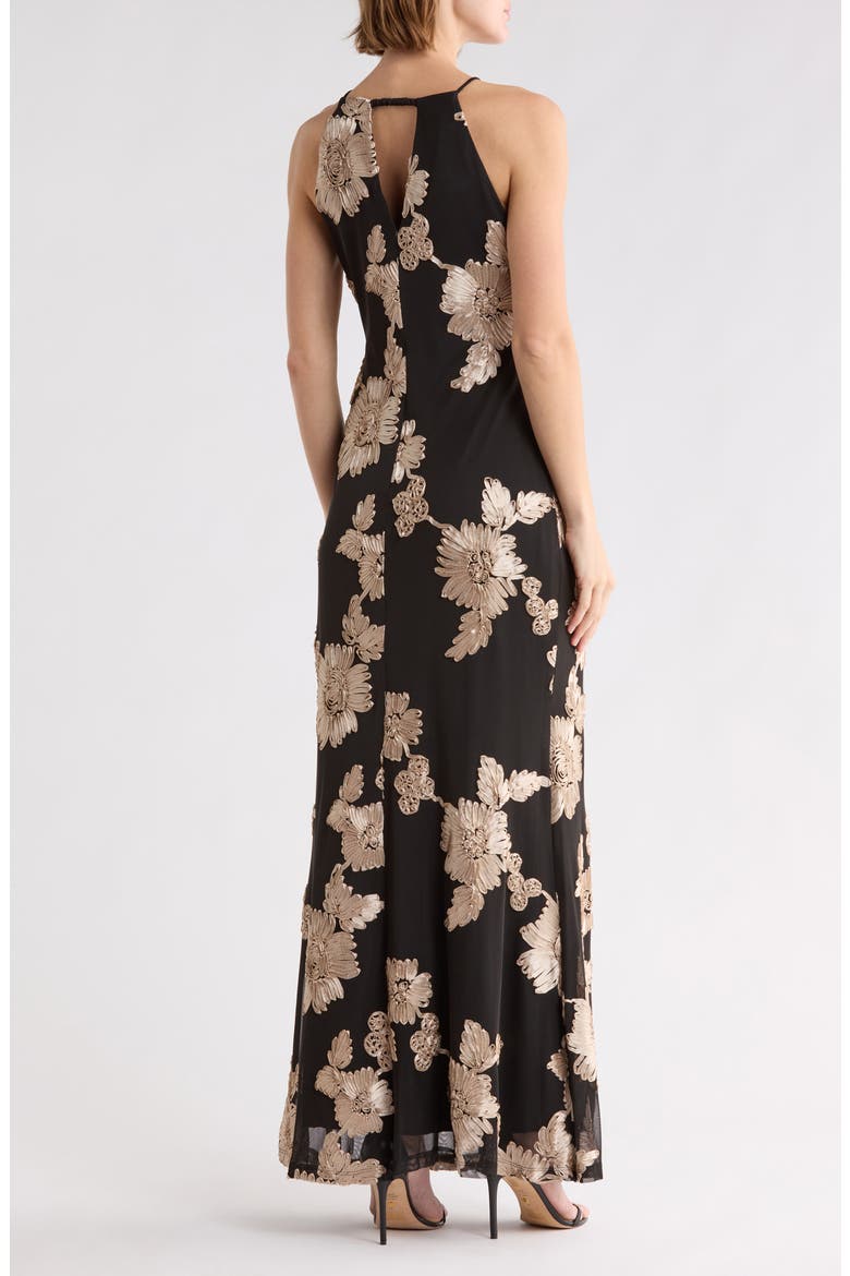 Halter Soutache Maxi Dress, Alternate, color, BLACK/ CHAMPAGNE