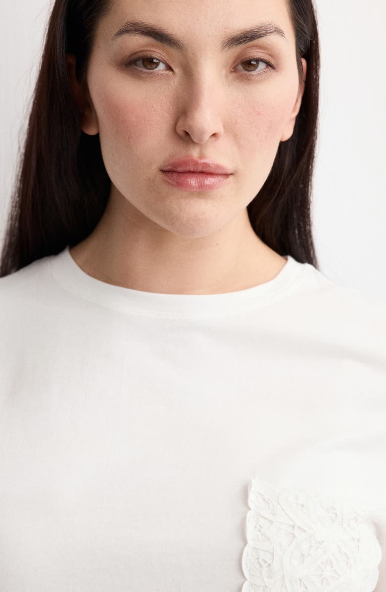 MANGO Embroidered Cotton T-Shirt, Alternate, color, Off White