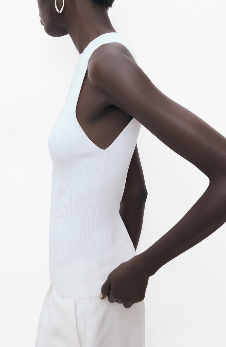 MANGO Mock Neck Sleeveless Rib Sweater, Alternate, color, Off White
