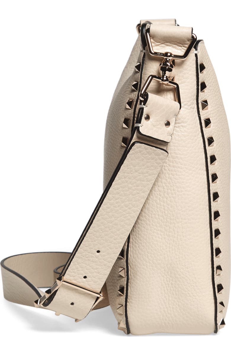 Valentino Garavani Small Rockstud Leather Hobo, Alternate, color,