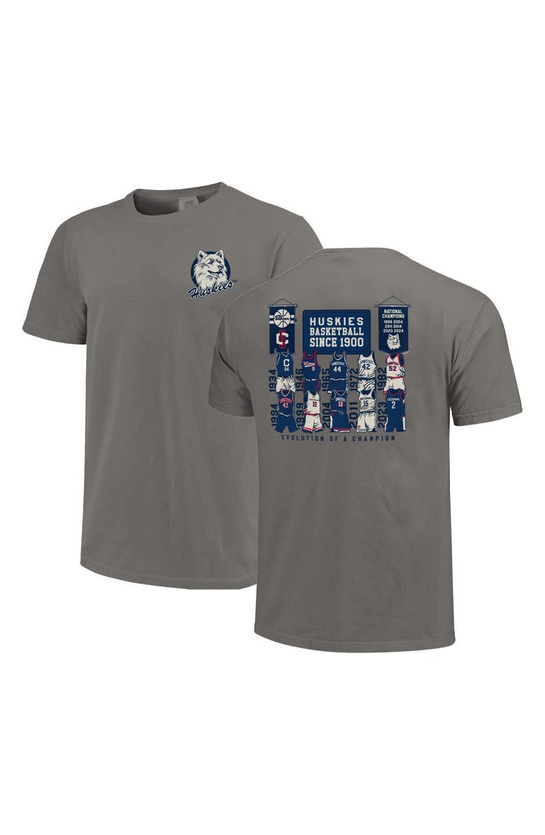 IMAGE ONE Men's  Gray UConn Huskies Comfort Colors Vault Basketball Uniform History T-Shirt, Main, color, 