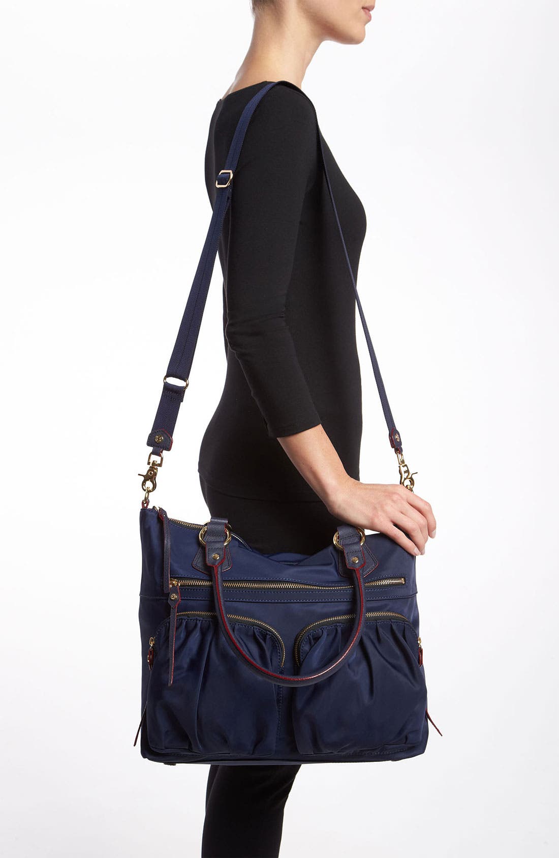 'Belle' Bedford Nylon Tote, Alternate, color, NAVY BEDFORD WITH SAFFIANO