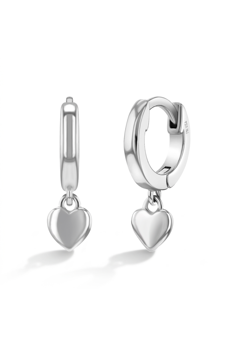 Puffed Dangle Heart Girl Hoops, Main, color, Silver