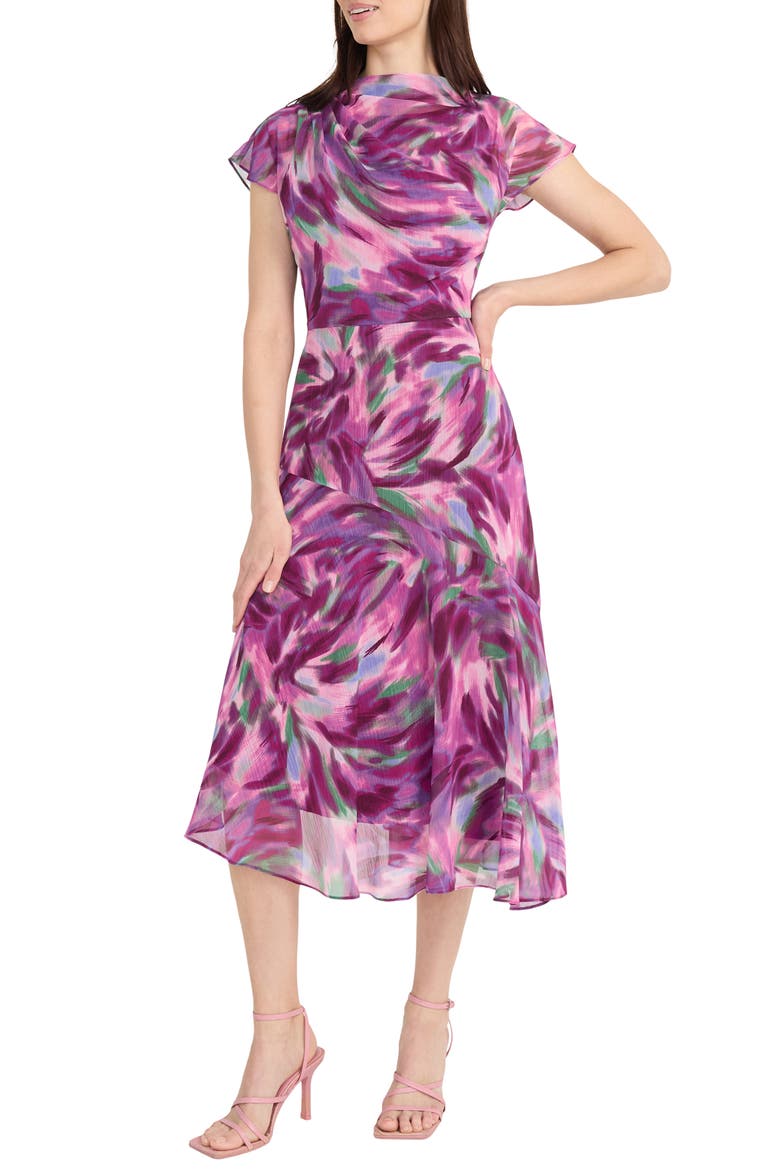 Abstract Print Asymmetric Chiffon Midi Dress, Alternate, color, PERRI/ PURPLE