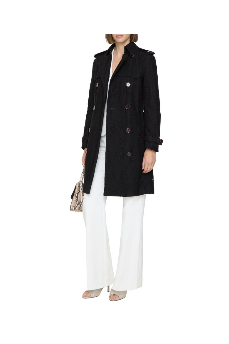 Mid-length Paisley Lace Foxfield Trench Coat, Alternate, color, Black