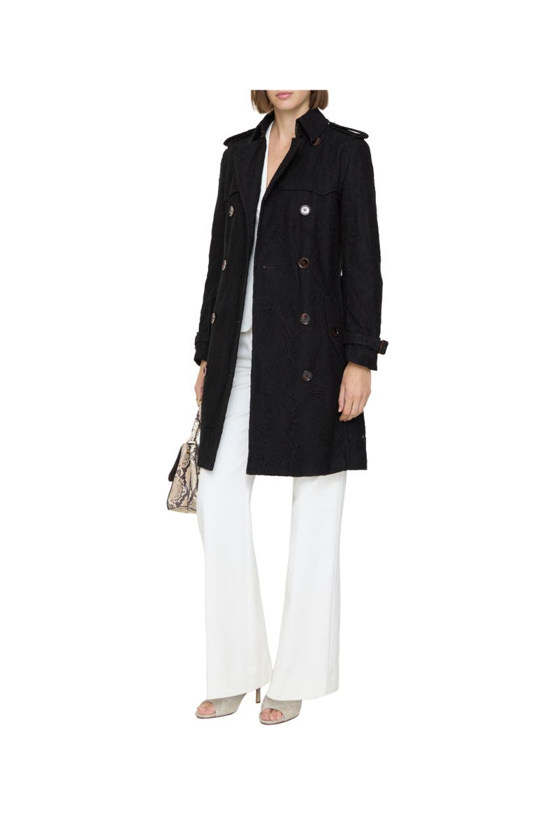 Burberry Mid-length Paisley Lace Foxfield Trench Coat, Alternate, color, Black