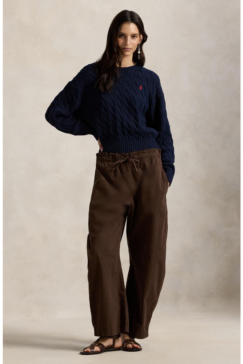 Cable Knit Crewneck Sweater, Alternate, color, HUNTER NAVY