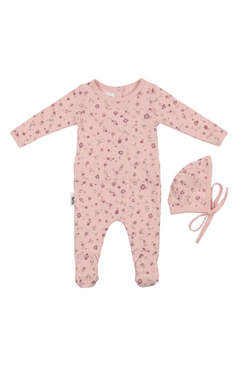 Pointelle Petals Footie & Hat Set (Baby)