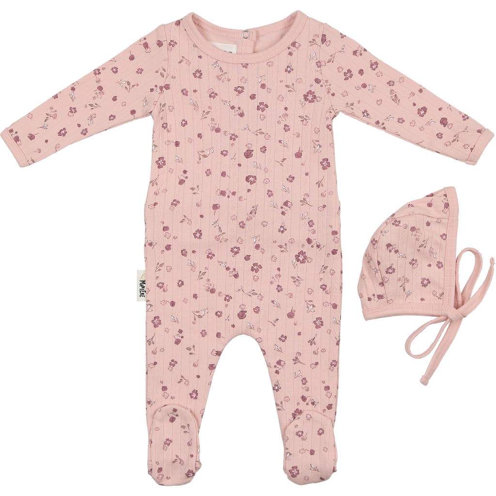 Maniere Manière Pointelle Petals Footie & Hat Set In Pink
