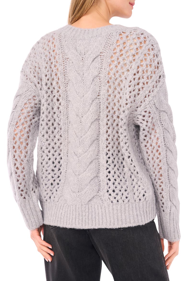 Cable Stitch V-Neck Sweater, Alternate, color, LIGHT HEATHER