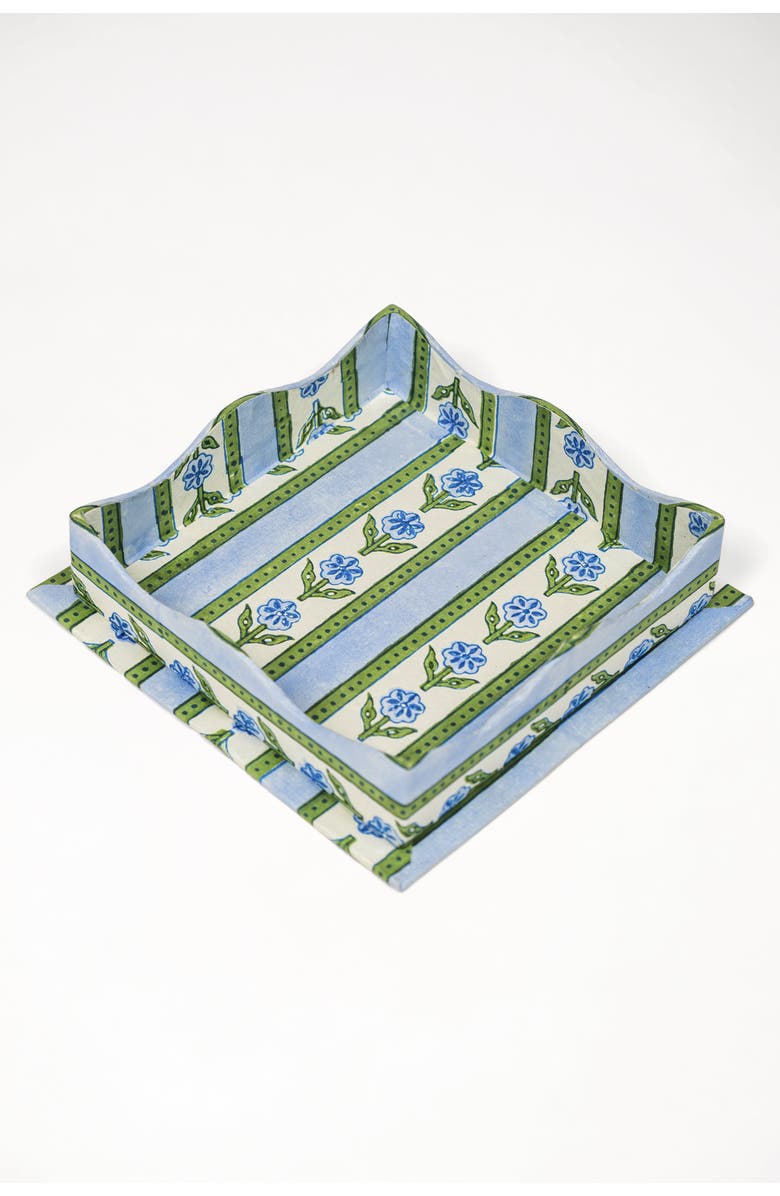 Inner Child Nesting Scalloped Blockprint Trays - Set of 2, Alternate, color, Blue