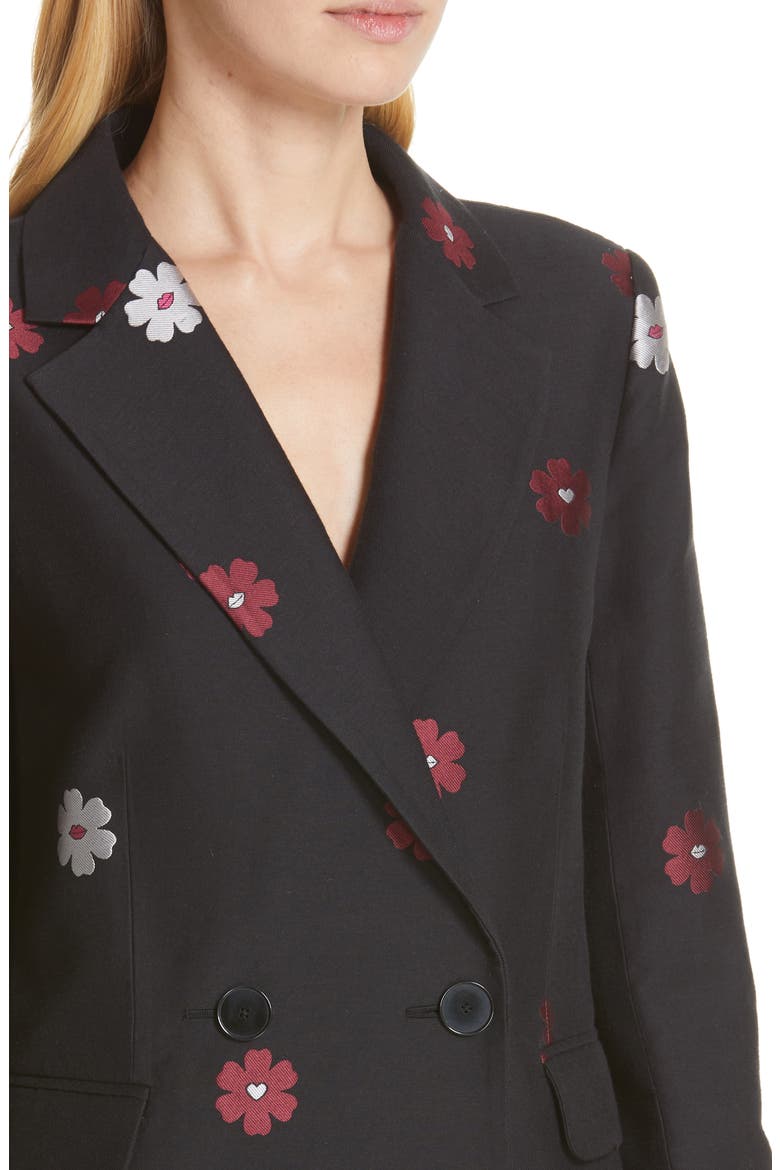 floral kiss jacquard blazer, Alternate, color, BLACK