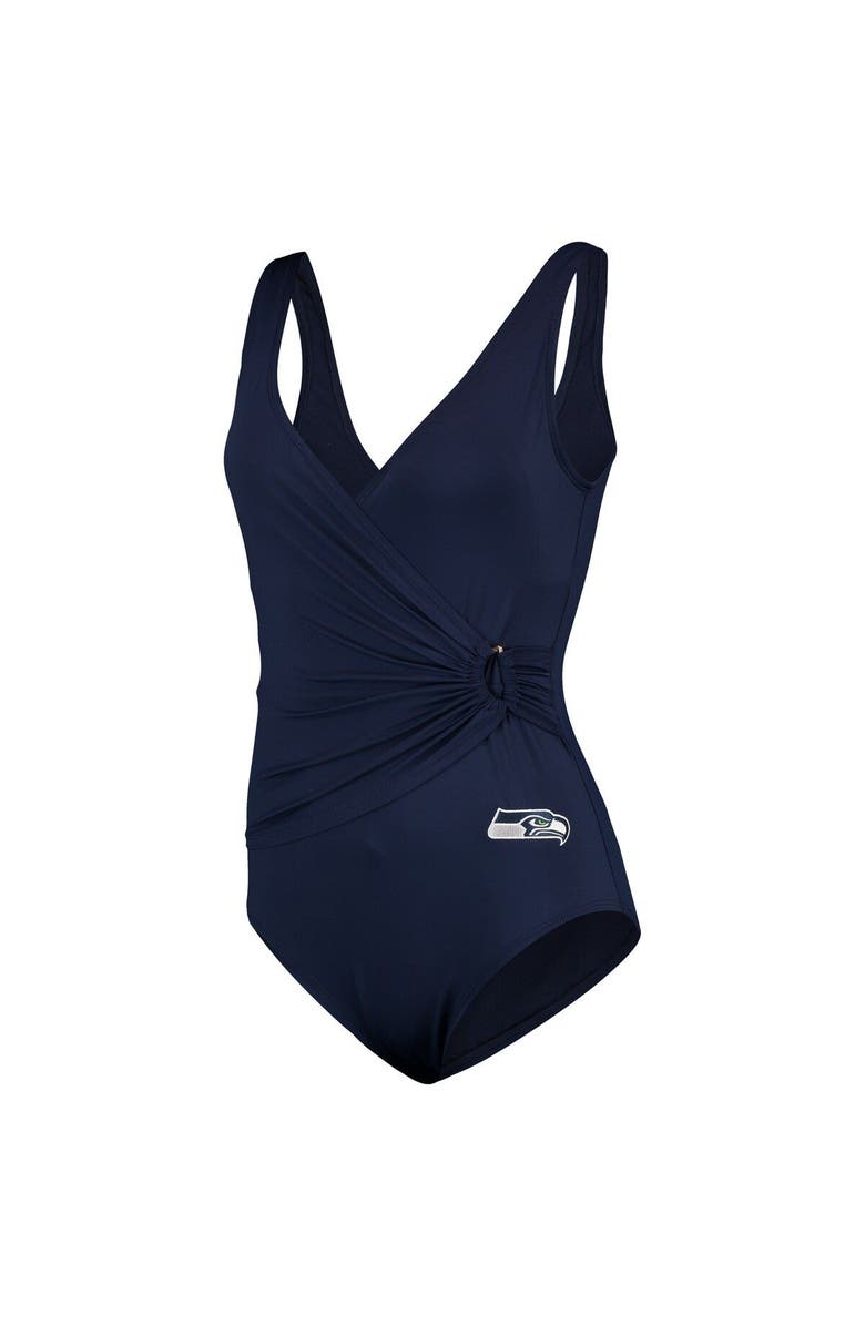 Tommy Bahama Women's Tommy Bahama College Navy Seattle Seahawks Pearl Clara Wrap One-Piece Swimsuit, Alternate, color, 