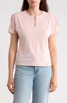 T Tahari Keyhole Flutter Sleeve Jersey Top