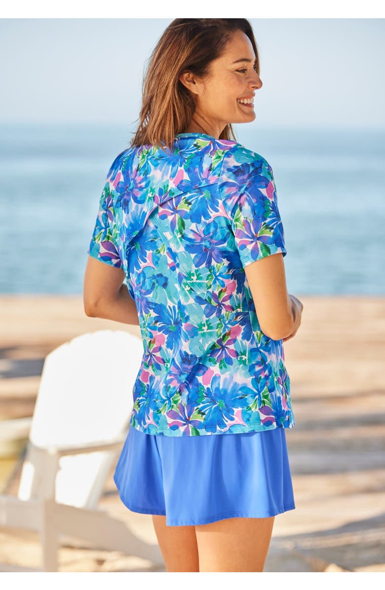 Swim 365 Cross-Back Swim Tee, Alternate, color, Blue Watercolor Floral