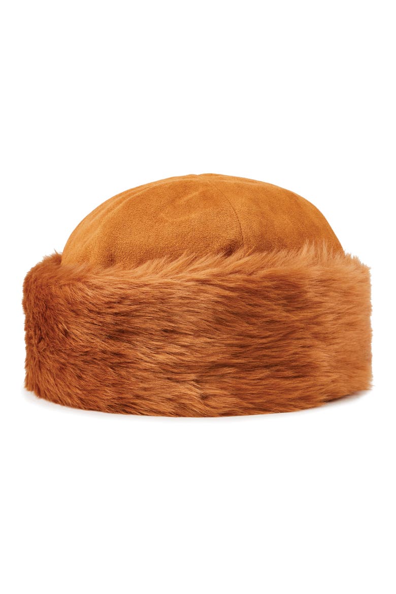 Churchill Faux Fur Cap, Main, color, BURNT ORANGE