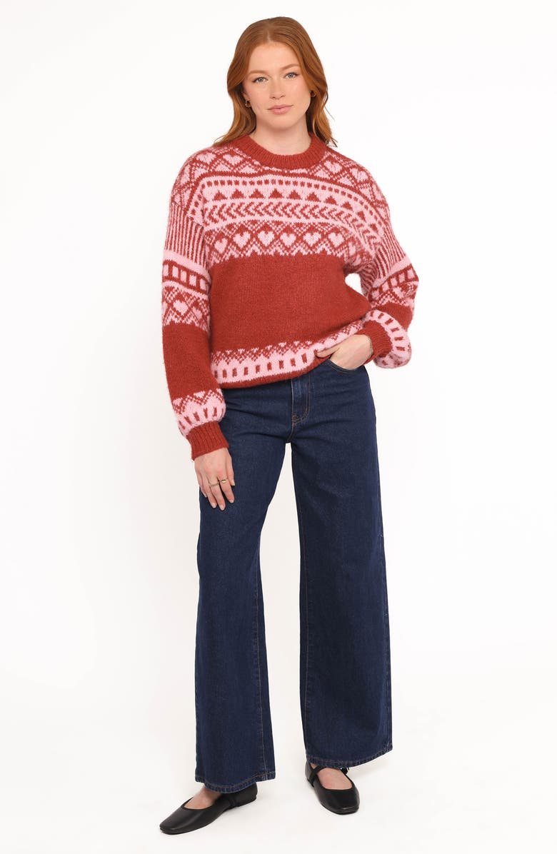 Petal & Pup Zinnia Fair Isle Crewneck Sweater, Alternate, color, Red