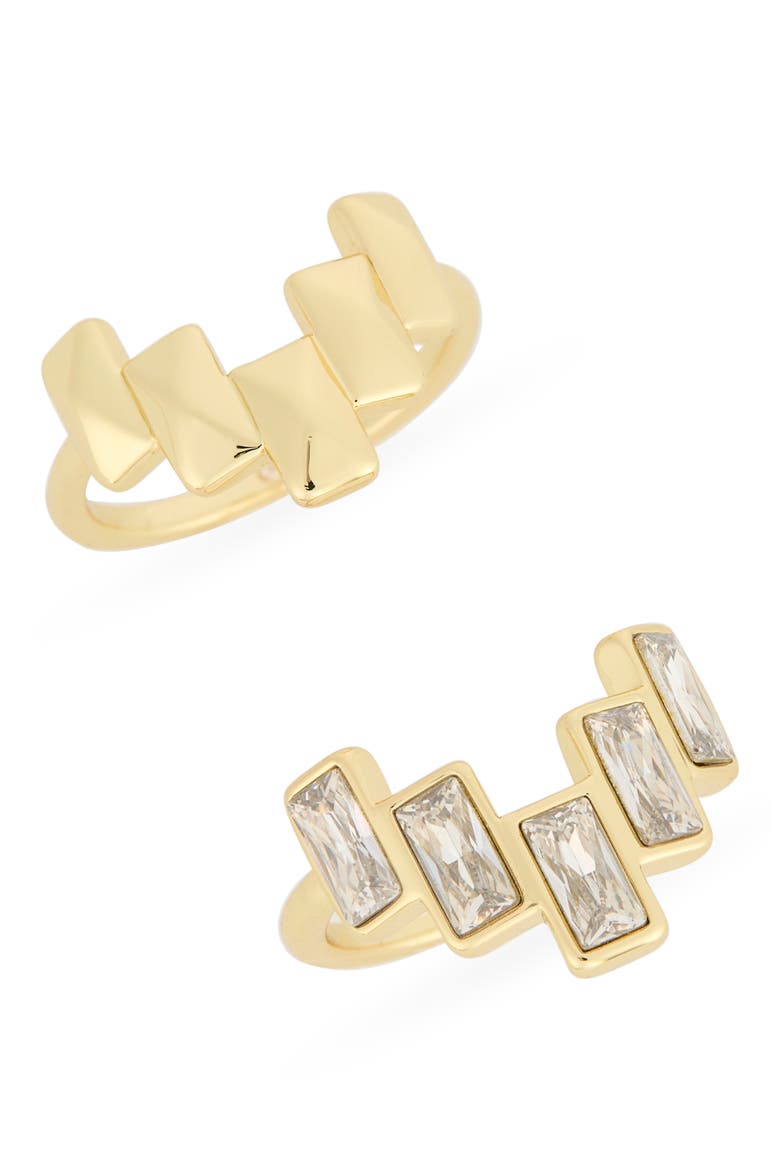 Set of 2 Baguette Stud & Cubic Zirconia Rings, Main, color, CLEAR/ GOLD