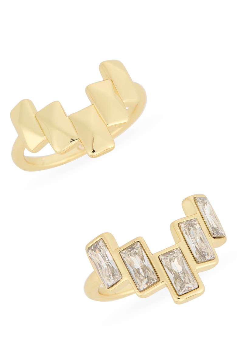 Covet Set of 2 Baguette Stud & Cubic Zirconia Rings, Main, color, Clear/ Gold