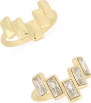 Covet Set of 2 Baguette Stud & Cubic Zirconia Rings