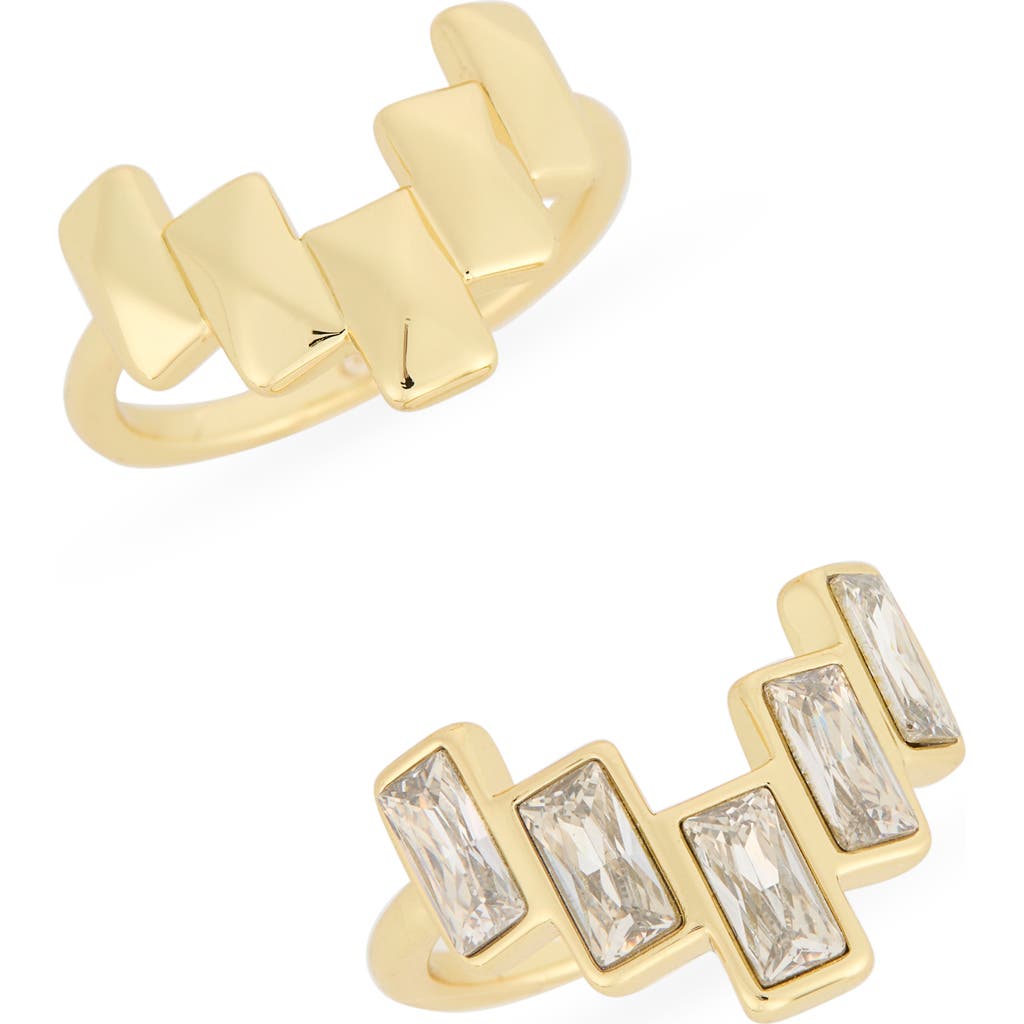 Covet Set Of 2 Baguette Stud & Cubic Zirconia Rings In Gold