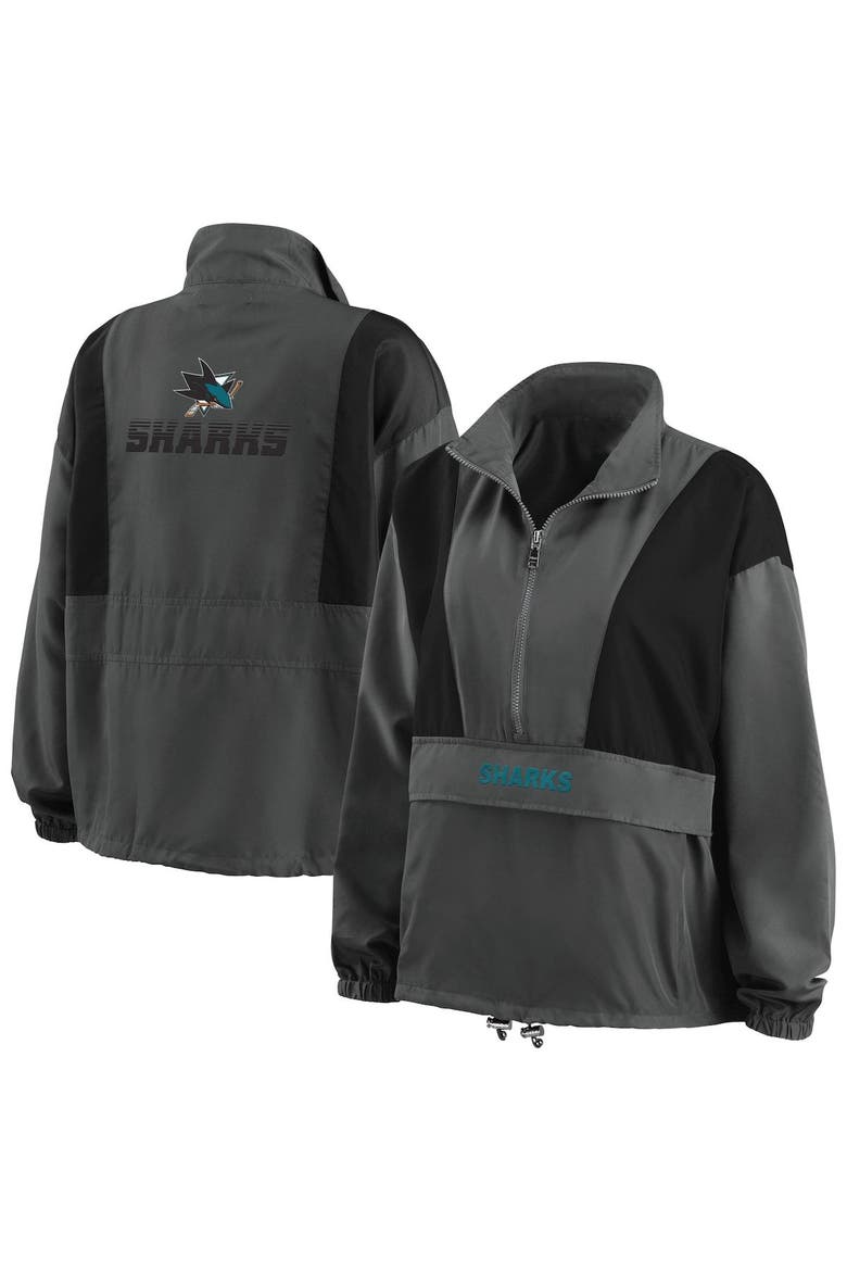 Women's WEAR by Erin Andrews Charcoal San Jose Sharks Popover Packable Half-Zip Jacket, Alternate, color, Charcoal