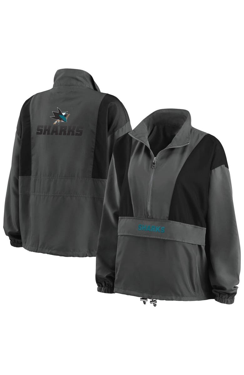 WEAR by Erin Andrews Women's WEAR by Erin Andrews Charcoal San Jose Sharks Popover Packable Half-Zip Jacket, Alternate, color, 