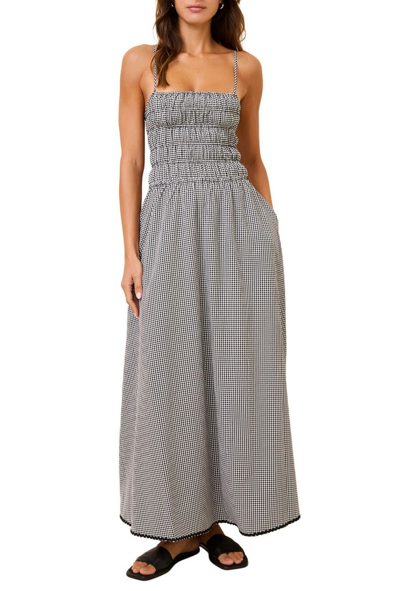 The Delta Gingham Cotton Maxi Sundress, Main, color, BLACKOUT