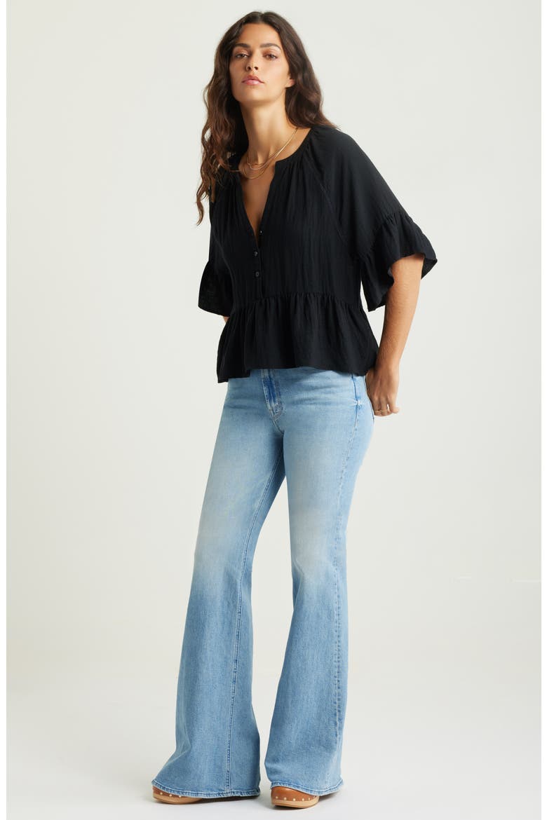 Ruffle Peplum Top, Alternate, color, BLACK