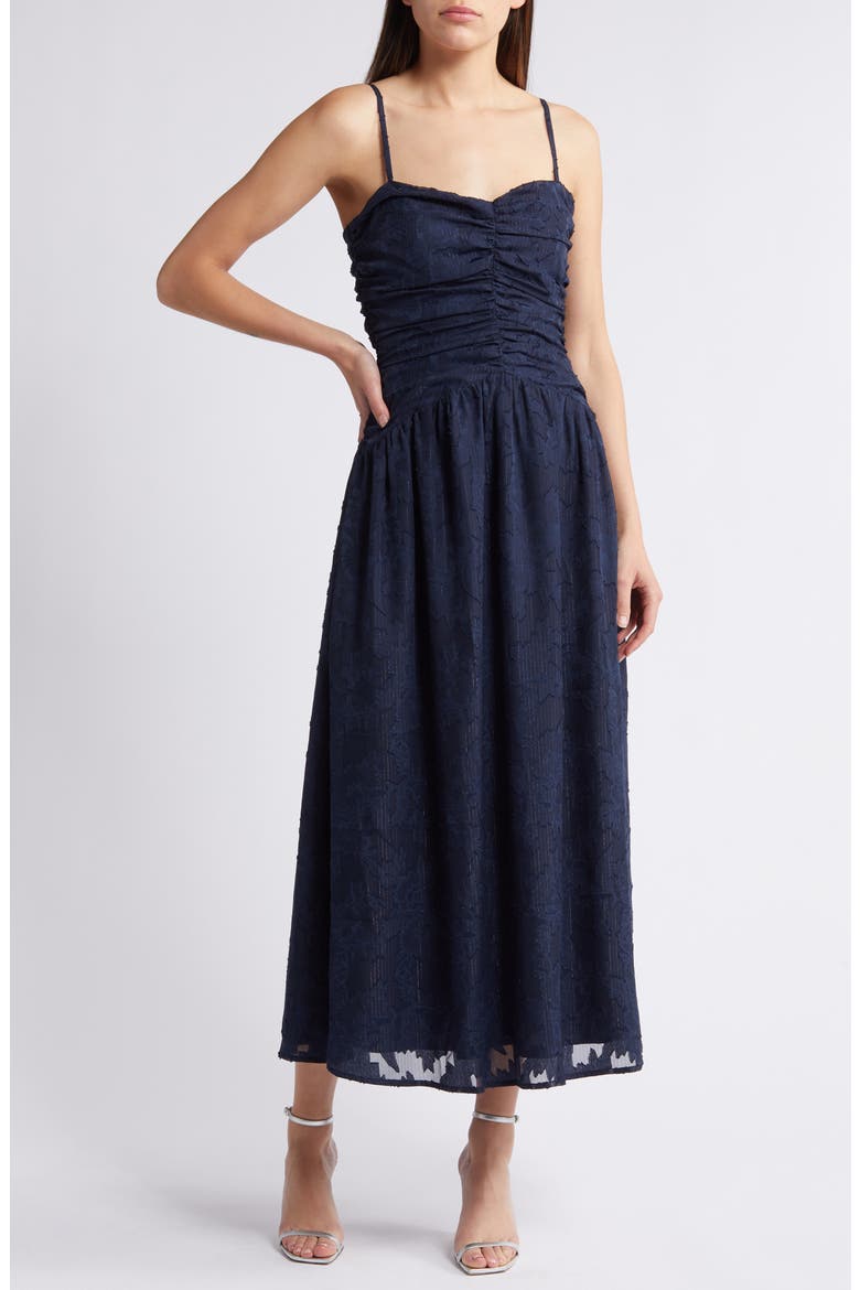 Celestial Glow Metallic Stripe Dress, Main, color, NAVY