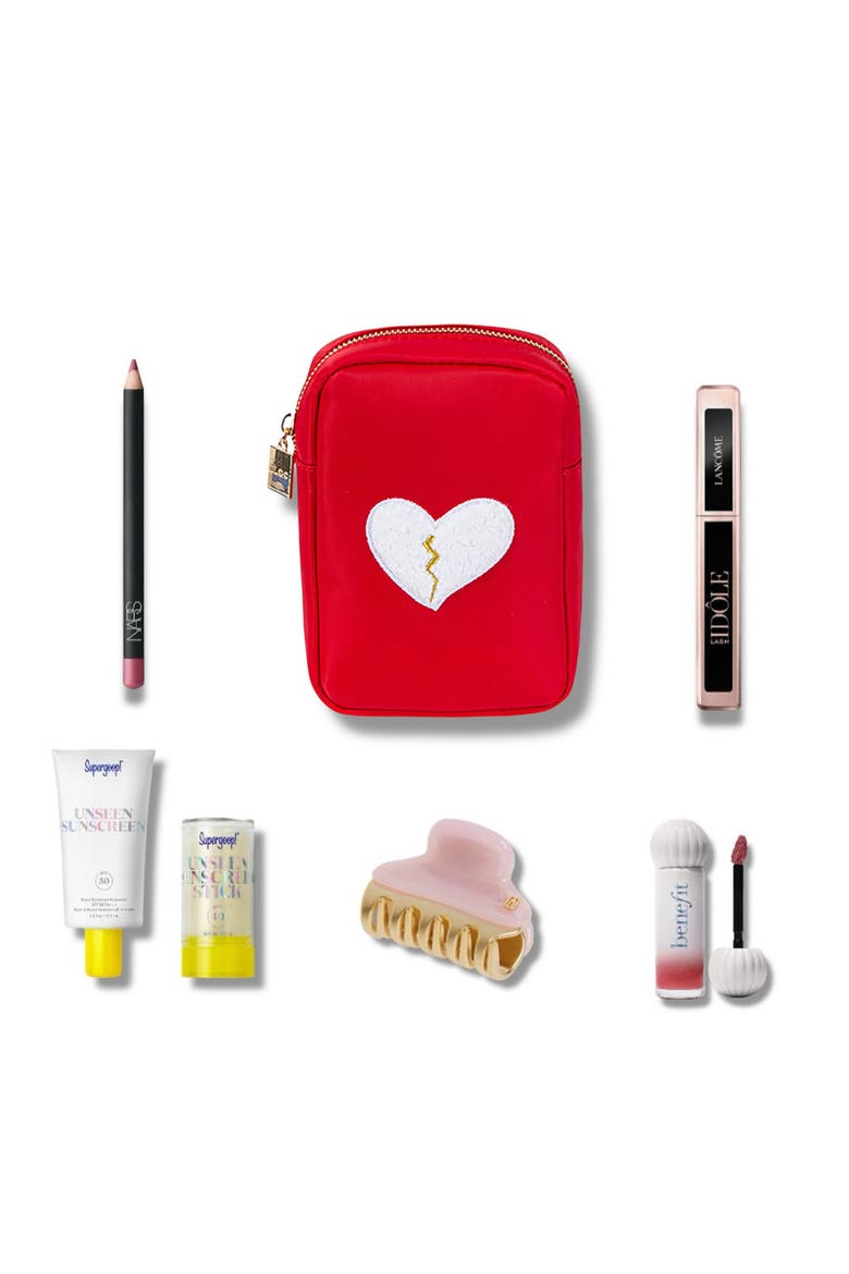 Mini Heart Breaker Cosmetics Bag, Alternate, color, RED