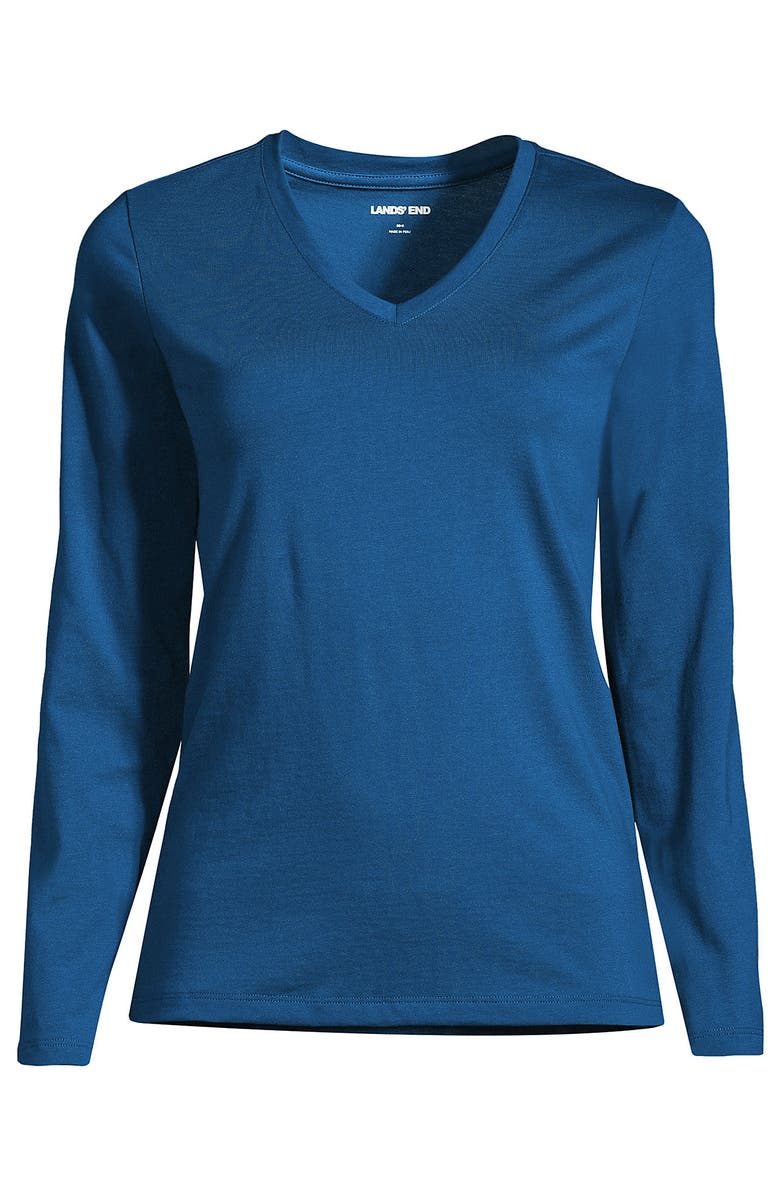 Lands' End Relaxed Supima Cotton Long Sleeve V-Neck T-Shirt, Alternate, color, Baltic Teal