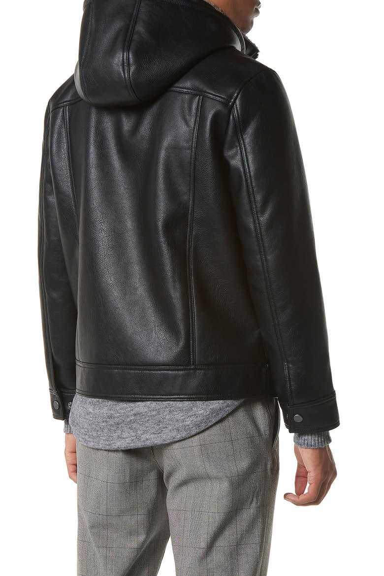 Jutland Hooded Faux Fur Lined Faux Leather Moto Jacket, Alternate, color, BLACK