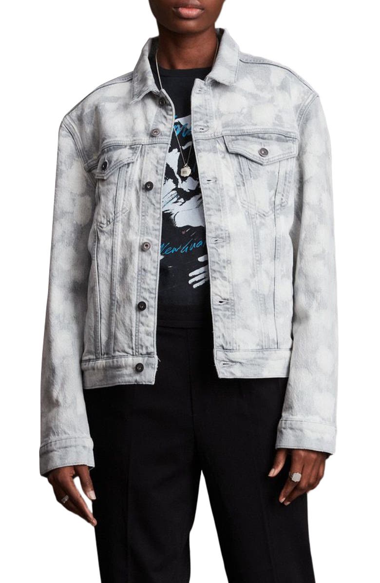 AllSaints Jupp Stretch Cotton Denim Jacket, Main, color, Bleached Grey
