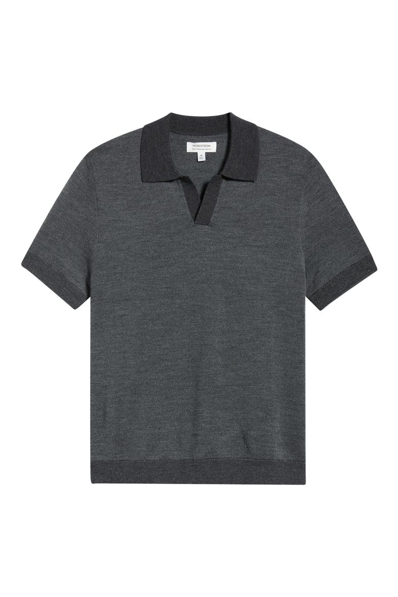 Short Sleeve Washable Merino Wool Polo Sweater, Alternate, color, CHARCOAL - GREY TURBULENCE