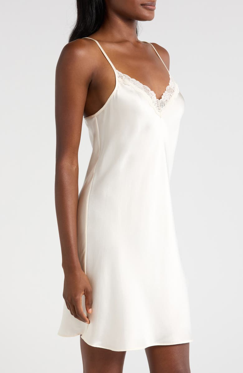 Etam Milky Lace Trim Silk Chemise, Alternate, color, Perle