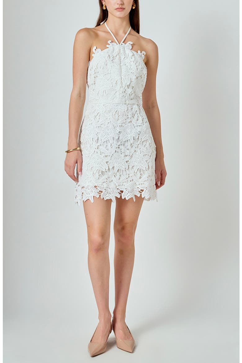 Halter Neck Guipure Lace Minidress, Alternate, color, WHITE