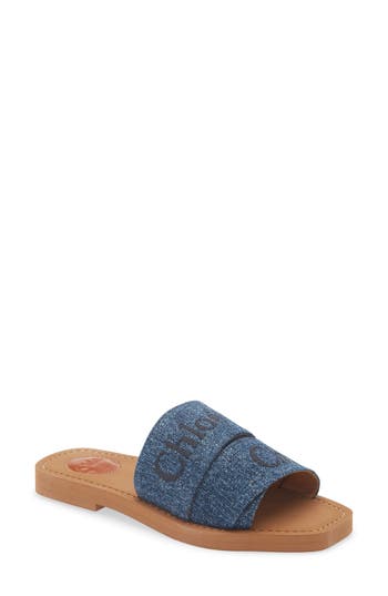Chloé Woody Logo Slide Sandal In Blue