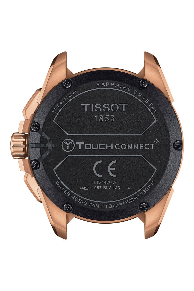 T-Touch Connect Solar Smart Leather Strap Watch, 47.5mm, Alternate, color, ROSE GOLD