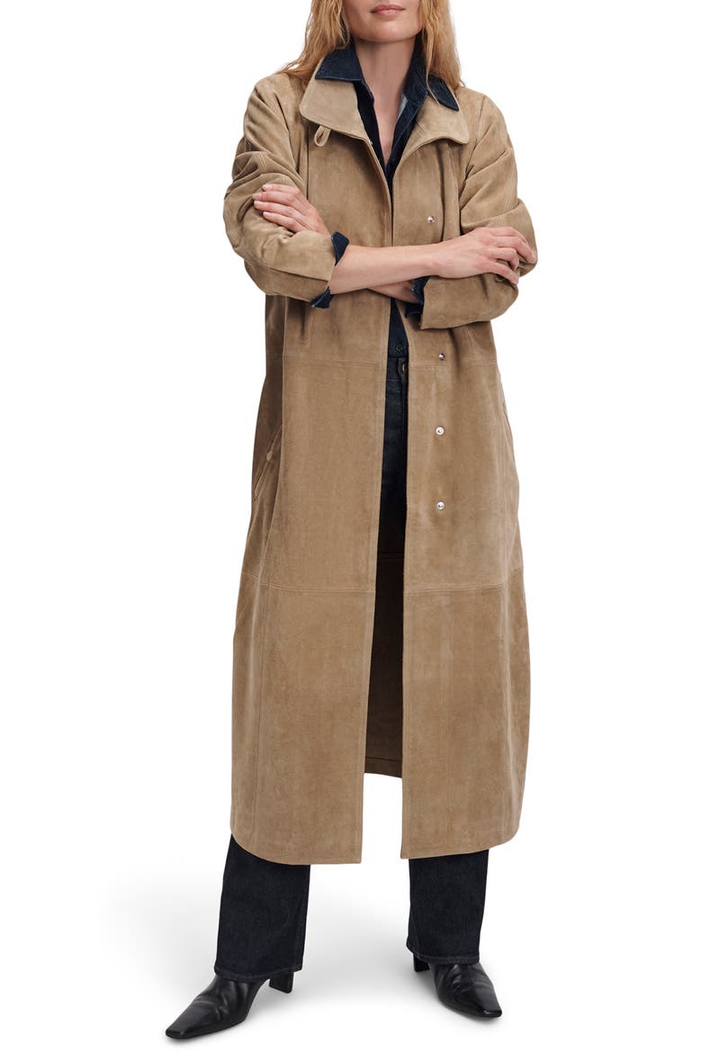 Marlene Suede Trench Coat, Alternate, color, TAN