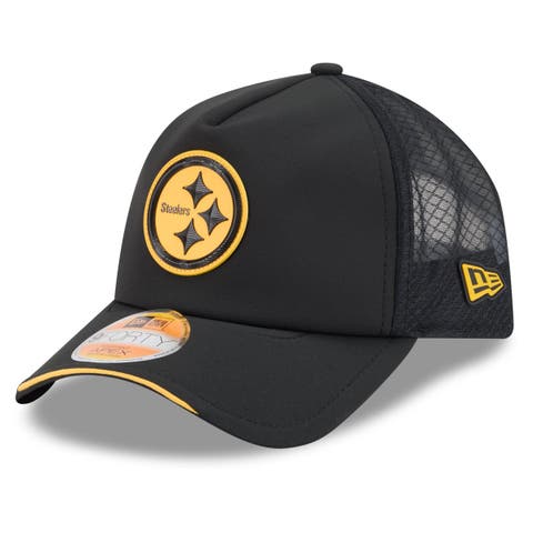 Men's New Era Black Pittsburgh Steelers 2026 Sideline Apex 9FORTY Adjustable Trucker Hat
