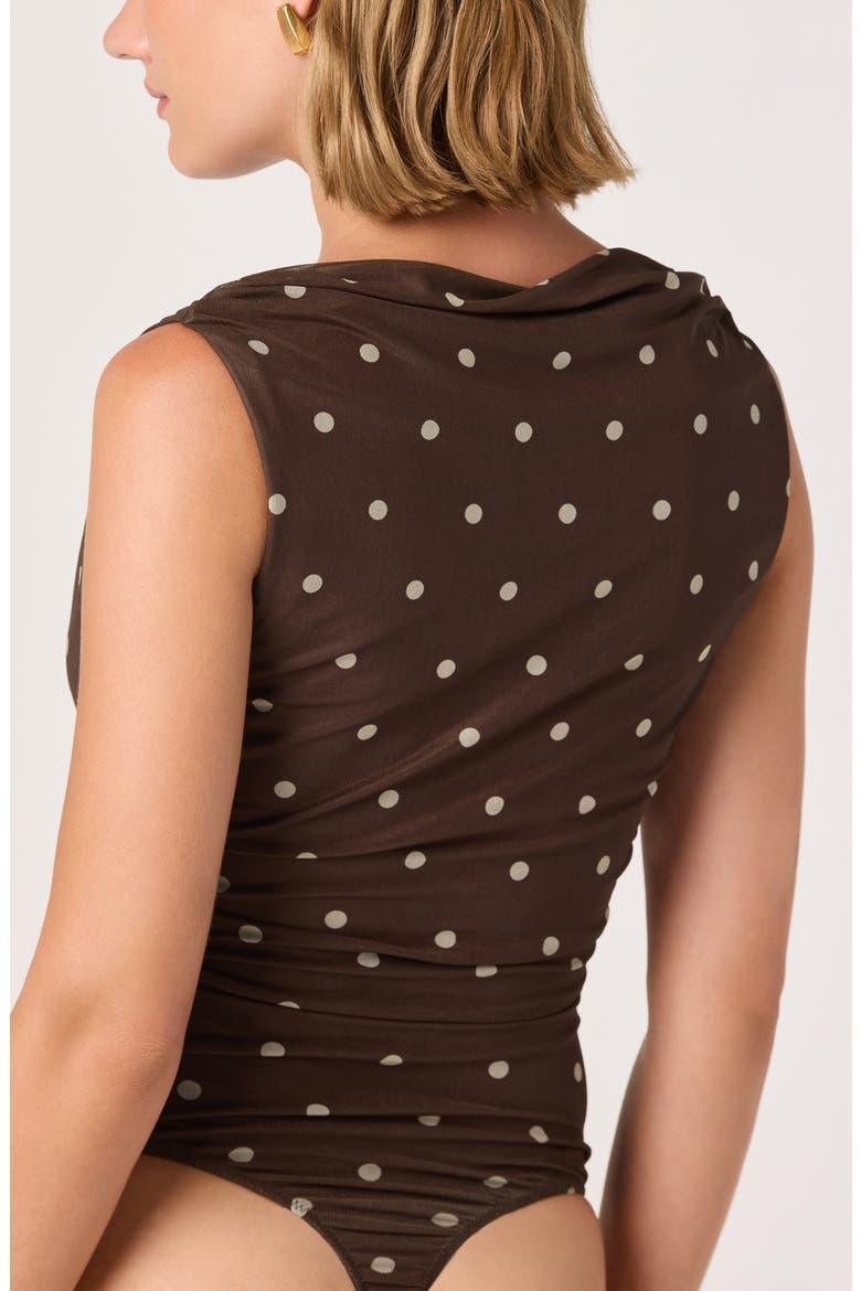 Claudia Polka Dot Surplice Bodysuit, Alternate, color, BROWN POLKA DOT