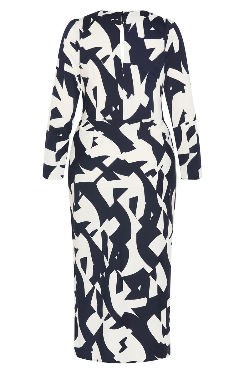 City Chic Lana Twist Cutout Long Sleeve Maxi Dress, Alternate, color, Geo Scarf