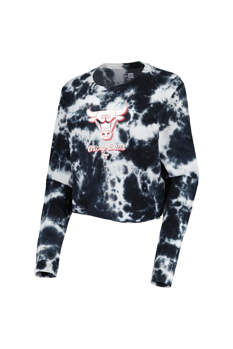 Women's New Era Black Chicago Bulls Tie Dye Cropped Long Sleeve T-Shirt, Alternate, color, Black