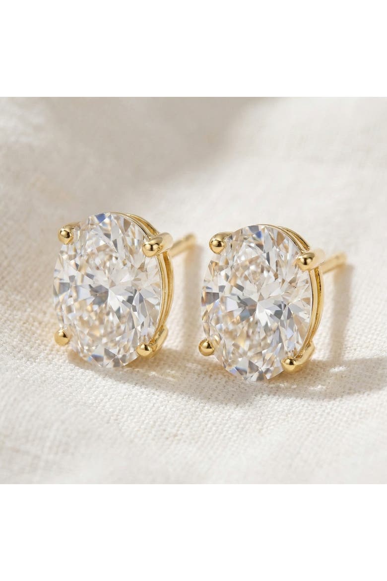 2 Ct Lab Grown Oval Shape Diamond Studs 14k Gold Earrings, Alternate, color, 14k Yellow Gold