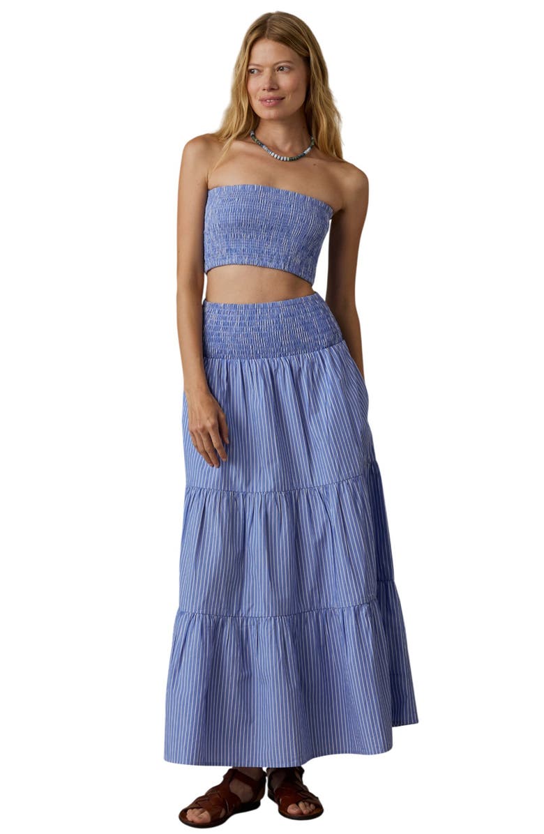 Faherty Coastal Tiered Poplin Maxi Skirt, Alternate, color, Deepwater Stripe